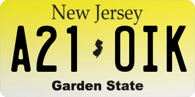 NJ license plate A21OIK