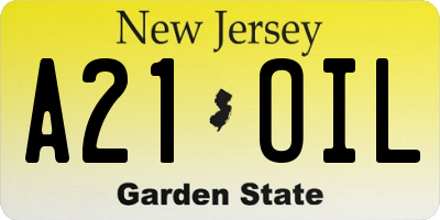 NJ license plate A21OIL