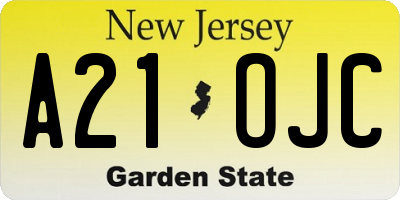 NJ license plate A21OJC