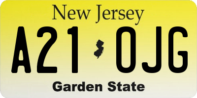 NJ license plate A21OJG