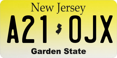 NJ license plate A21OJX