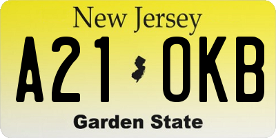 NJ license plate A21OKB