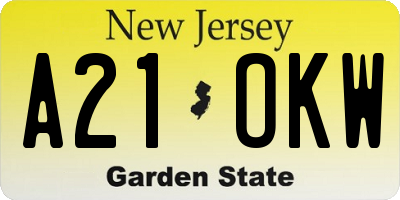NJ license plate A21OKW