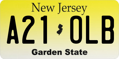NJ license plate A21OLB