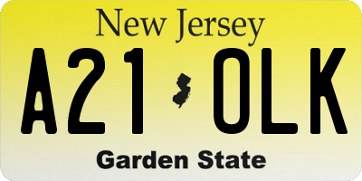 NJ license plate A21OLK