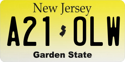 NJ license plate A21OLW