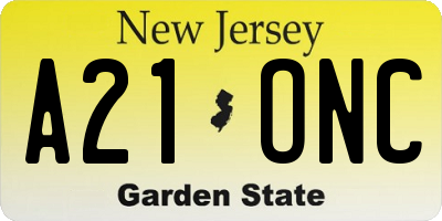 NJ license plate A21ONC