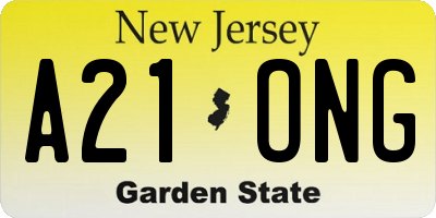 NJ license plate A21ONG