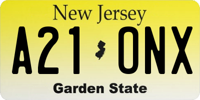 NJ license plate A21ONX