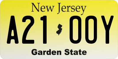 NJ license plate A21OOY