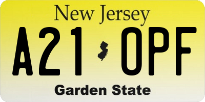 NJ license plate A21OPF