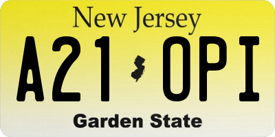 NJ license plate A21OPI