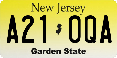 NJ license plate A21OQA