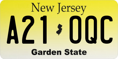 NJ license plate A21OQC