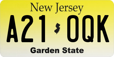 NJ license plate A21OQK
