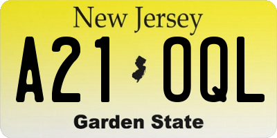 NJ license plate A21OQL