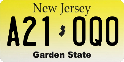 NJ license plate A21OQO