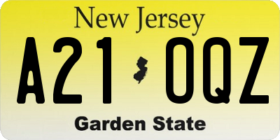 NJ license plate A21OQZ
