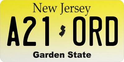 NJ license plate A21ORD