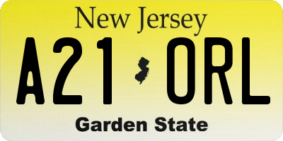 NJ license plate A21ORL