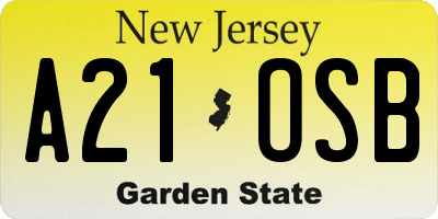 NJ license plate A21OSB