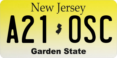 NJ license plate A21OSC