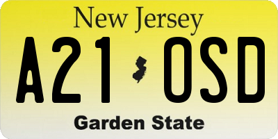 NJ license plate A21OSD