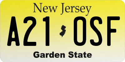NJ license plate A21OSF