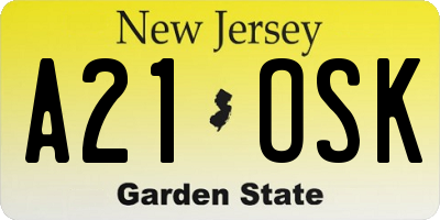 NJ license plate A21OSK