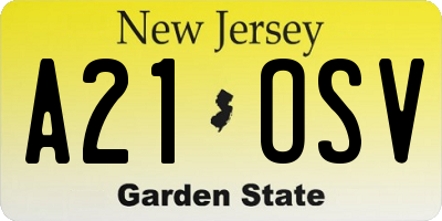 NJ license plate A21OSV