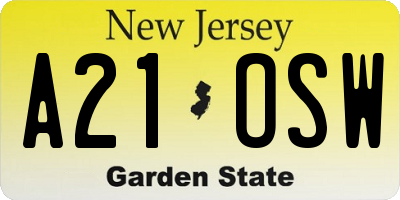 NJ license plate A21OSW