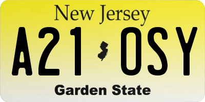 NJ license plate A21OSY