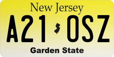 NJ license plate A21OSZ