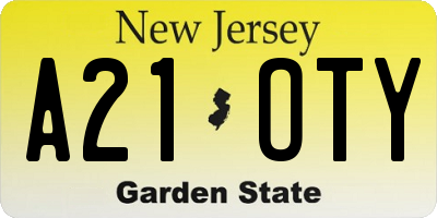 NJ license plate A21OTY
