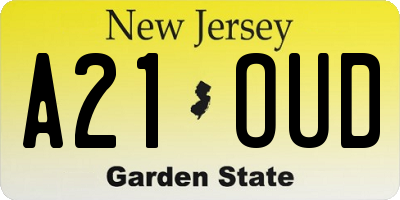NJ license plate A21OUD