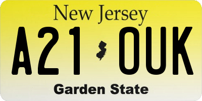 NJ license plate A21OUK