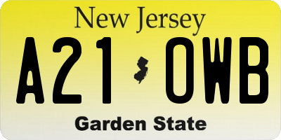 NJ license plate A21OWB