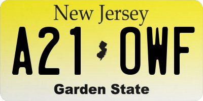 NJ license plate A21OWF