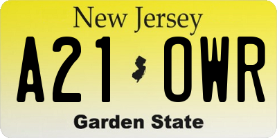 NJ license plate A21OWR