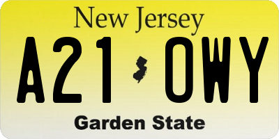 NJ license plate A21OWY