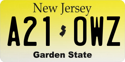 NJ license plate A21OWZ
