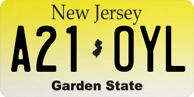 NJ license plate A21OYL