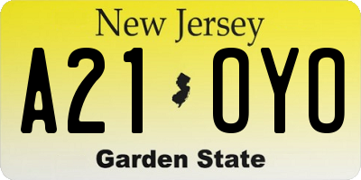 NJ license plate A21OYO