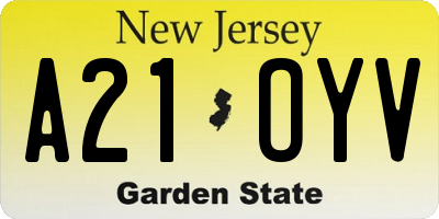 NJ license plate A21OYV