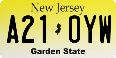 NJ license plate A21OYW