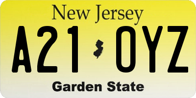 NJ license plate A21OYZ