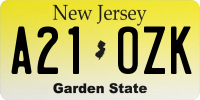 NJ license plate A21OZK