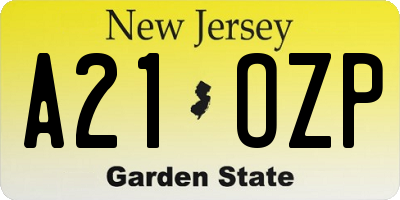 NJ license plate A21OZP