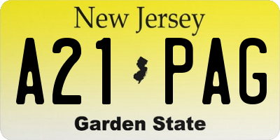 NJ license plate A21PAG