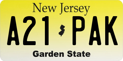 NJ license plate A21PAK